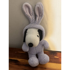 HALLMARK SNOOPY STUFFED PLUSH BUNNY TOY 14" IN PURPLE SUIT-HOOD GOES UP N DOWN!
